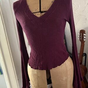 Free People Intimately Deep Plum V‑Neck Long Sleeve Top